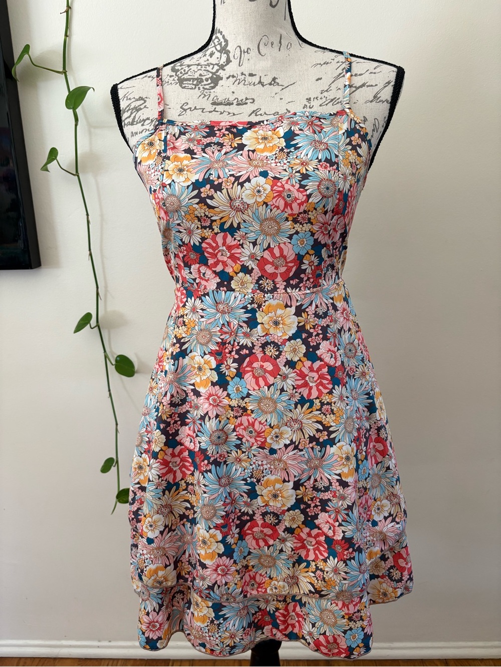 SHEIN Floral Spaghetti-Strap Mini Dress in Navy, Red, Blue, Yellow